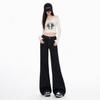 Pocket flip slightly pulled jeans women's autumn and winter non-stick legs horseshoe pants elastic high waist thin straight flared pants