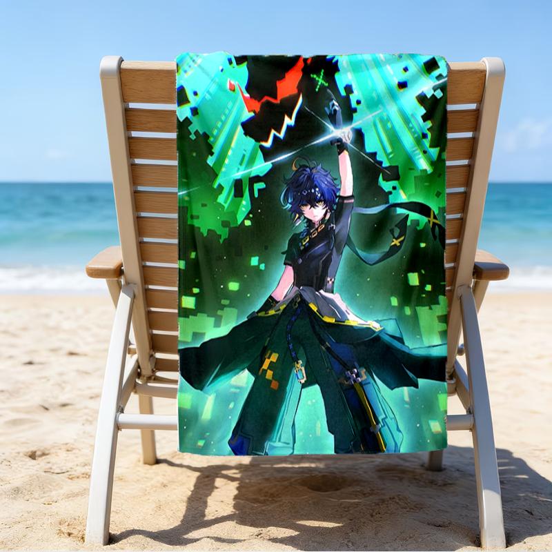 proof beach towel with a Genshin Impact characters6 pattern - soft,absorbent,quick-drying,machine washable - perfect for swimming,camping,bathing