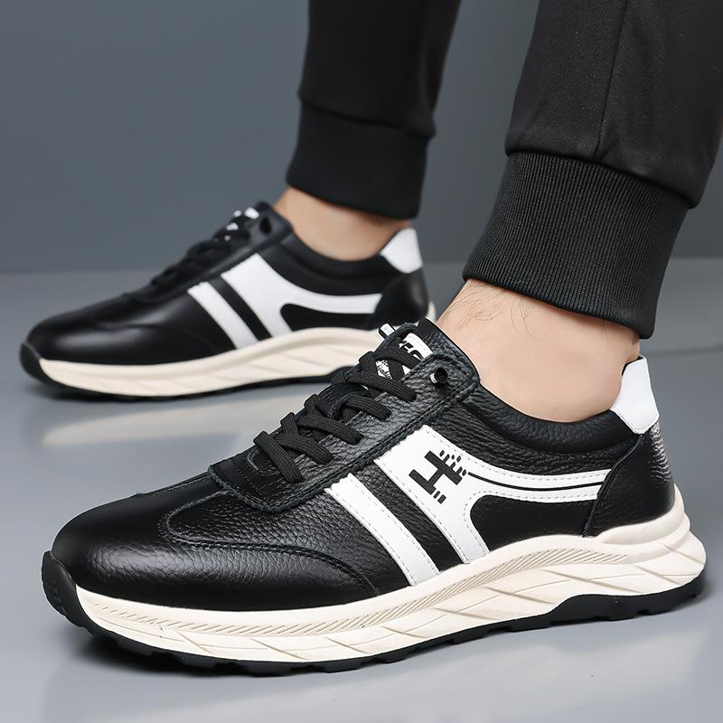 Men's low-top soft-soled business first-layer cowhide casual shoes flash wear one-pedal lace-free leather sneakers