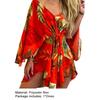 Asymmetrical Hem Elegent Beauty Lady Dress Tropical Print Sexy Women Dress Tie Front V Neck Mini Dress Beachwear