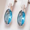 Sea Blue Big Oval Dangle Earrings For Women 585 Gold Color Zircon High Quality Daily Women Costume Jewelry
