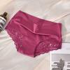 Lady Underpants Mid Waist Lace Trim Butt-covered Seamless Solid Color Elastic Panties