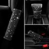 Bling Car Accessories Women Handbrake Gear Shift Rearview Mirror Armrest Cover Shoulder Pad Red Rhinestone Decoration Styling