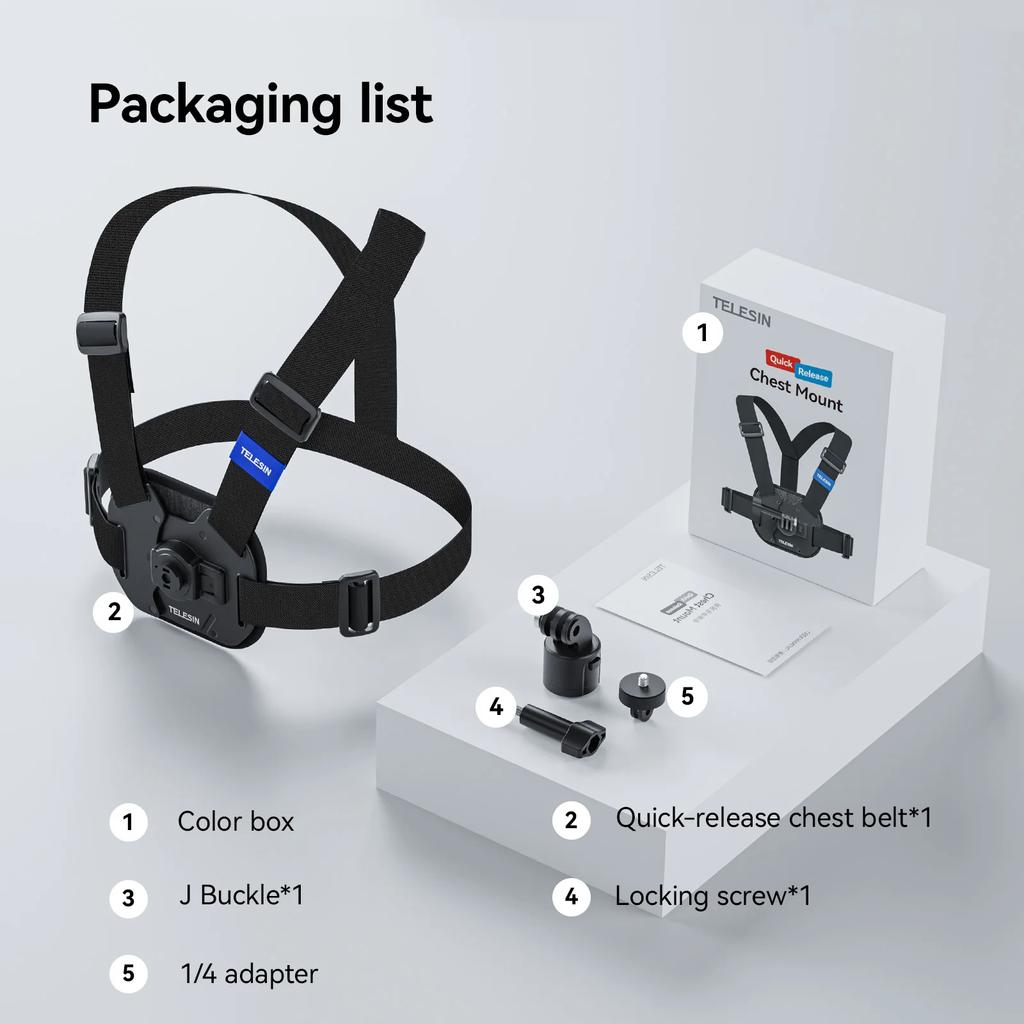 TELESIN Quick-Release Chest Strap Mount for GoPro Hero 13 12 11 10 9 8 7 Insta360 SJCAM DJI OSMO Action 5 4 3 Chest Belt Mount