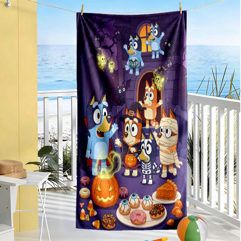 Halloween Bluey Characters Beach Towel Quick-Dry Soft Microfiber Comfortable Lightweight Perfect for Traveling Yoga Camping and Swimming