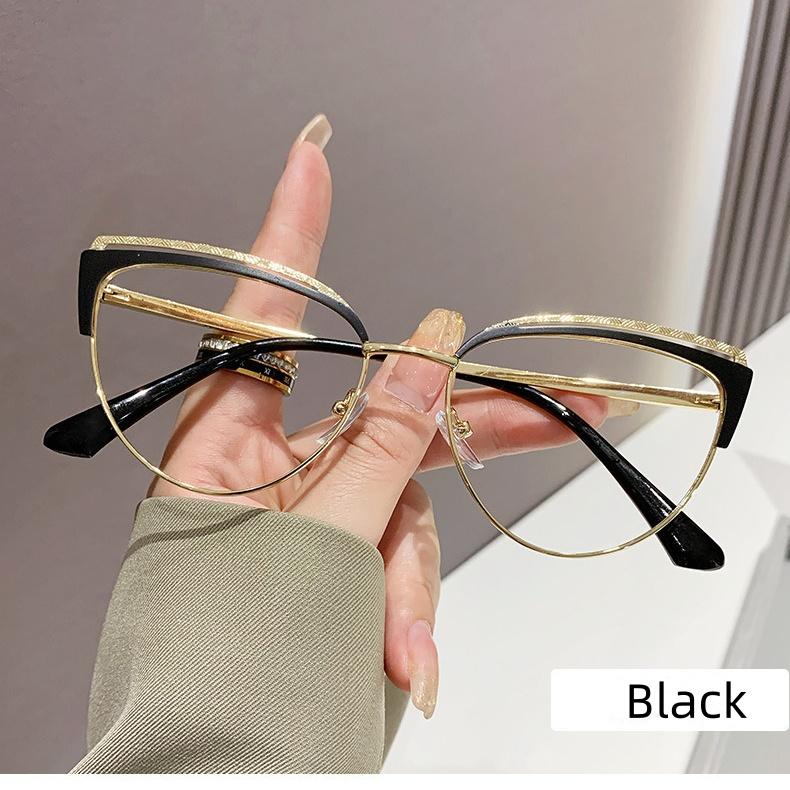 New Cat Eye Glasses Pink Frame Metal Anti Blue Light Flat Glasses Plain Brand Design Retro Myopia Women Computer Eyewear