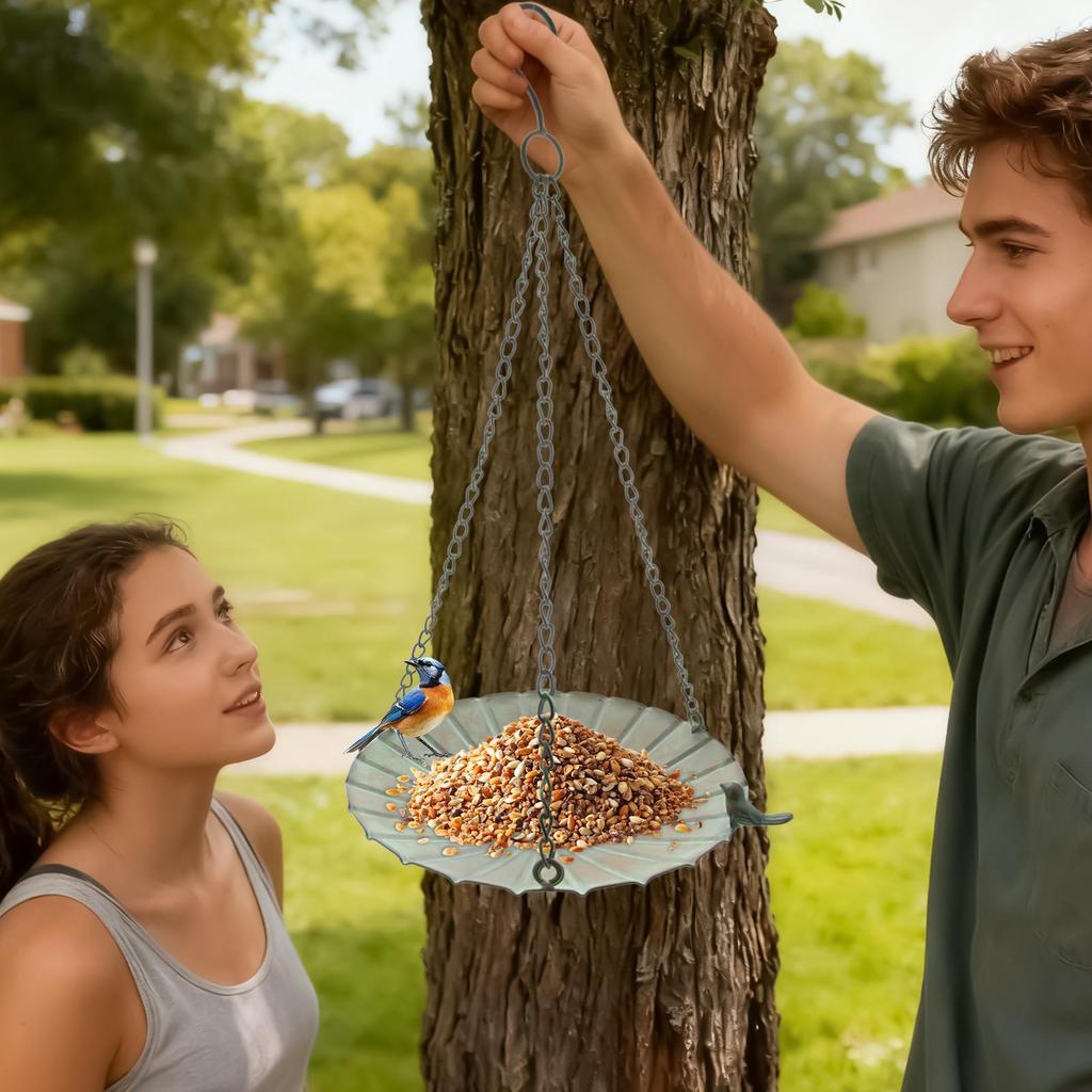 Bird Feeder Tray Large Capacity Hangable Iron Large Bowl Bird Feeder for Outside Garden Yard Railing Balcony Decoration