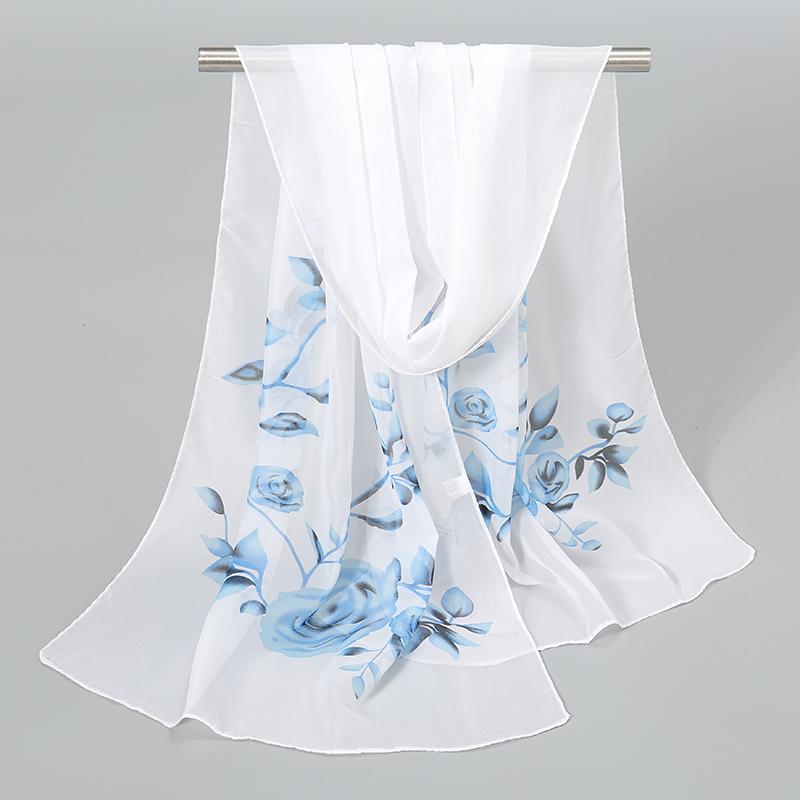 Весенний шифоновый шарф с принтом, пляжная шаль с цветочным принтом, легкий шейный платок, летний шарф-шаль для защиты шеи от солнца, 150*50см