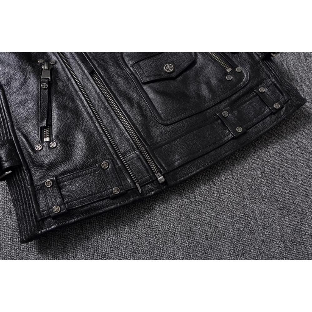 Chinese Size Biker Vest Top Layer Cowhide Leather Vest Men's Slim Short Motorcycle Clothing Riding Jacket Sleeveless Genuine Cow Club Vest