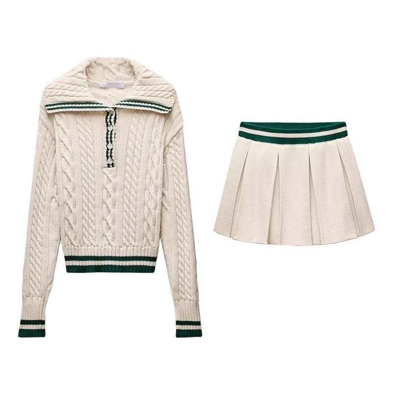 Spring New Women's Clothing Wide Pleated Knitting Mini Skirt 6771048 Eight-Strand Woven Lapel Knitwear 6771047