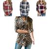 Women Vintage V-neck Loose Tops Long Sleeve Stylish T-shirt With Plaid Casual Design