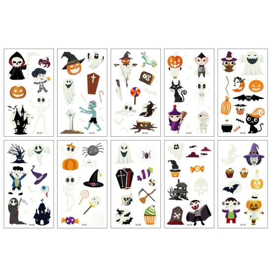 10Pcs Tattoo Decals Easy To Use Anti-fall Lovely Waterproof Sweat-proof DIY Accessory Trendy Halloween Pumpkin Tattoo Stickers for Children
