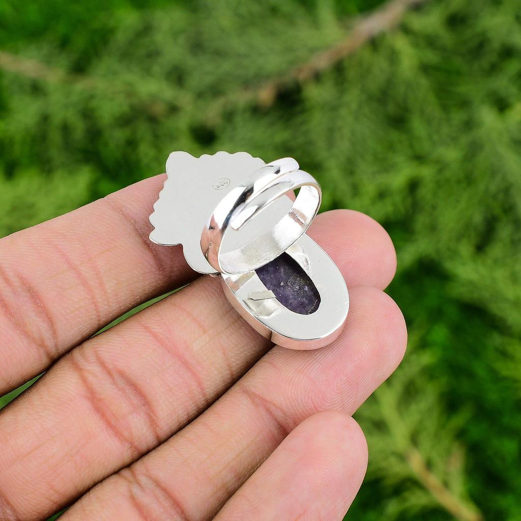 Sterling Silver Lepidolite Gemstone Wife Statement Stackable Bezel Ring Jewelry