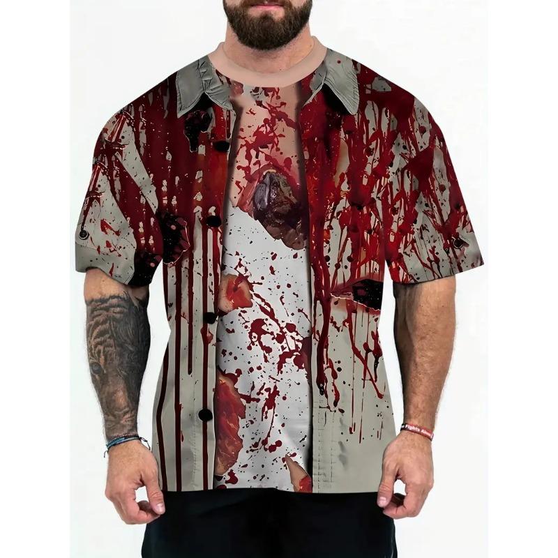 7XL Plus Size Летние модные повседневные спортивные мужские свободные футболки с круглым вырезом и принтом из двух частей с короткими рукавами