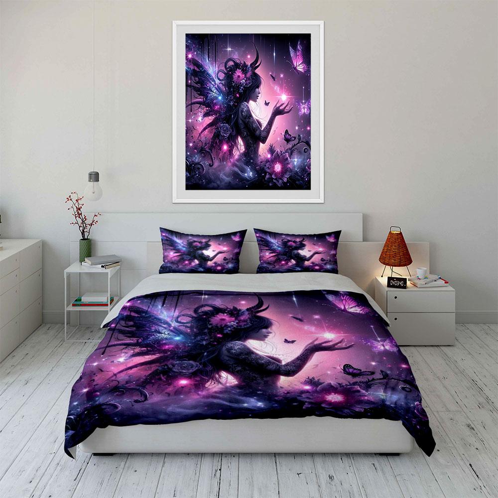 Fairy Butterfly Art Set Bedding Set with 1 Duvet Cover 2 Pillowcases Single Double King Queen Gift