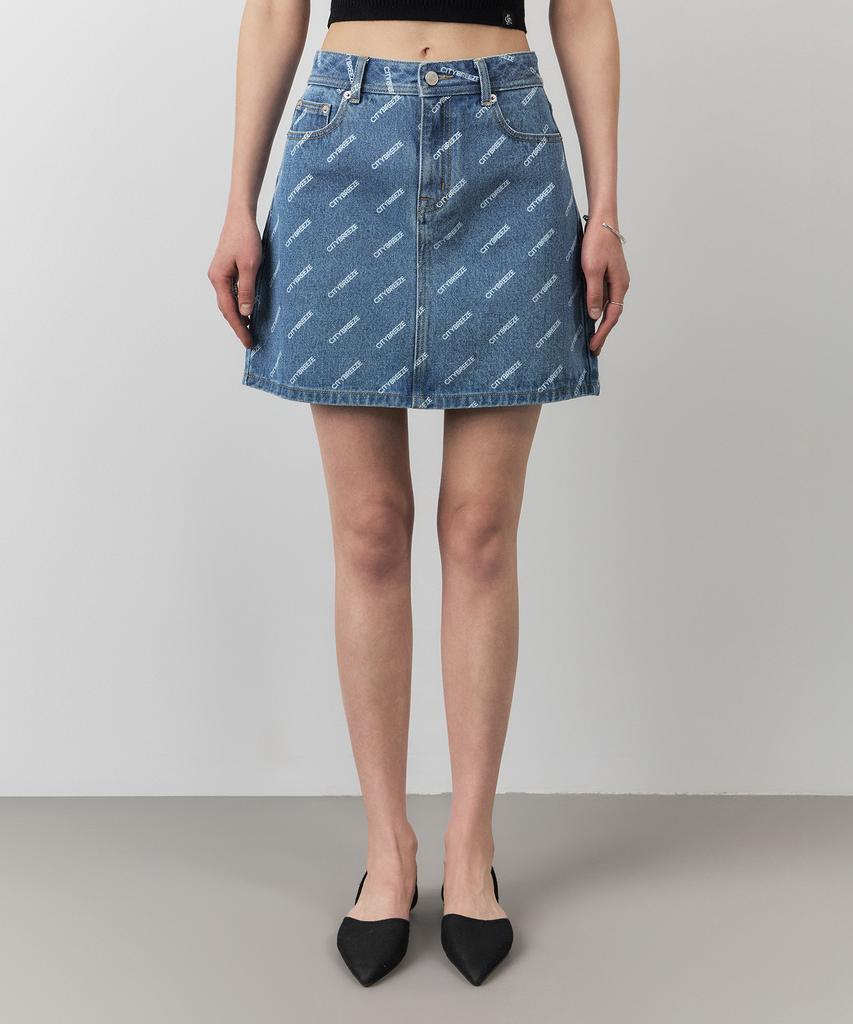 City Breeze Logo Print Denim Skirt_Indigo