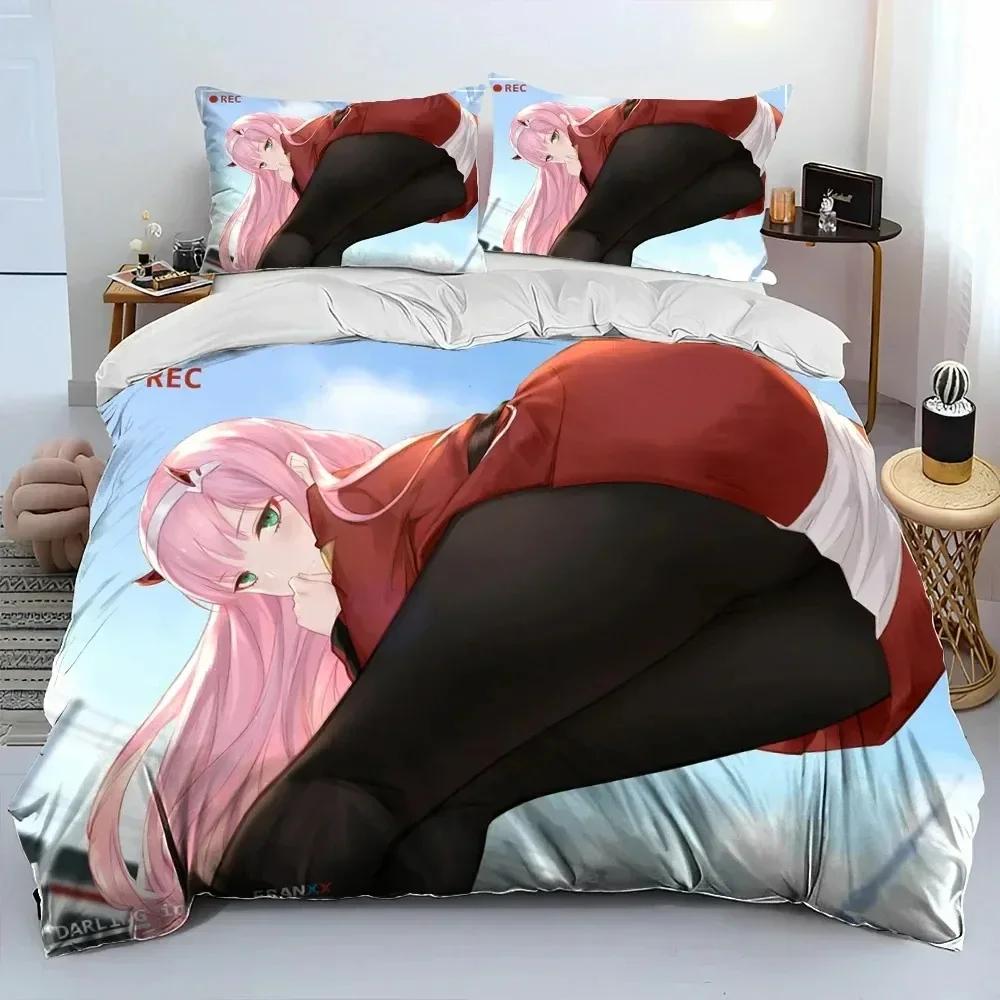 Zero Two DARLING In The FRANXX Cartoon Comforter Bedding Set,Duvet Cover Bed Set Quilt Cover Pillowcase,Queen Size Bedding Set