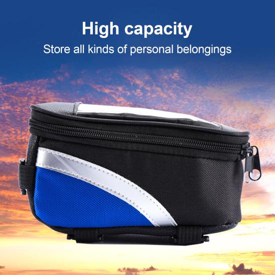 Сумка на раму велосипеда, водонепроницаемая сумка из ткани Оксфорд с сенсорным экраном и застежкой-молнией, сумка для передней трубки для горного велосипеда