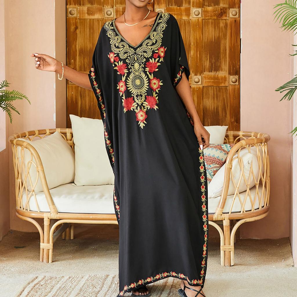 Embroidered Long Dress, Beach Blouse, Robe, Seaside Vacation Dress, Swimsuit And Sun  Clothing For Women