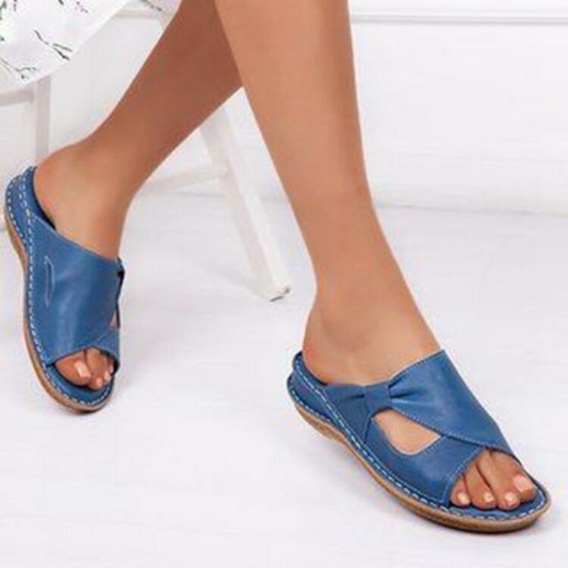 Large Size Flat-bottomed Slippers Summer New Hollow Fish Mouth Cool Slippers Wedge Heel One-word Slippers