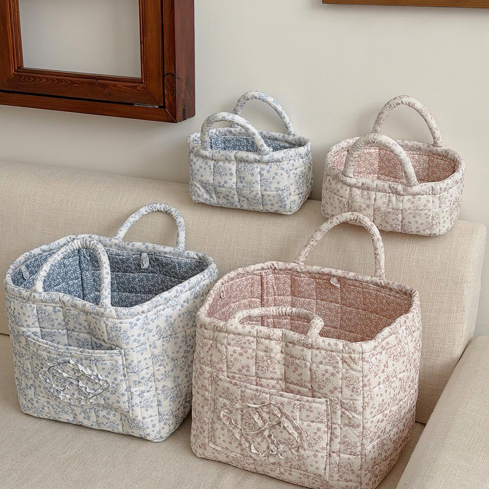 Airfriend Small Flower Organizers Basket With Handle Home Room Quilted Foldable Storage Basket For Pet Toys Organizer Basket
