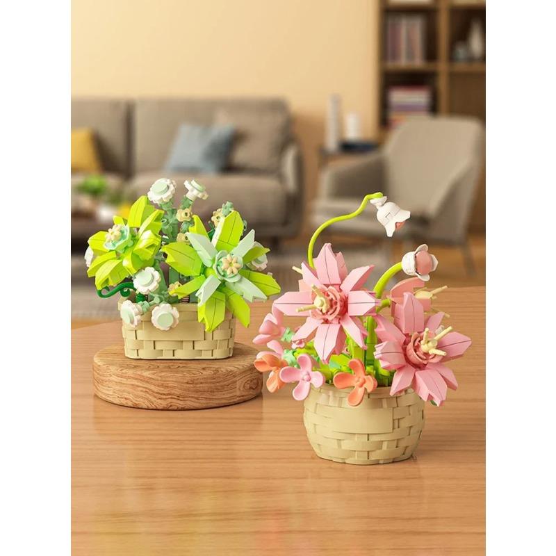 Сделай сам MOC Роза в горшке Подсолнух Растения Суккуленты Бонсай Дерево Сады Романтический Конструктор Модель Кирпичики Детские Наборы Комплекты Игрушка Девочка