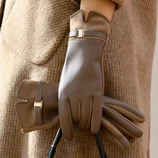 Женские зимние перчатки с сенсорным экраном, замшевые и из искусственной кожи, с плюшевой подкладкой, теплые