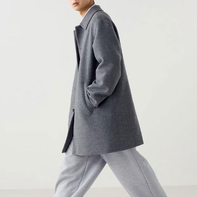 Uniqlo Серия C Однобортное Изысканный Дизайн Карманов Двустороннее Шерстяное Пальто со Скошенным Плечом Средней Длины Мягкое Унисекс пальто 470116-05