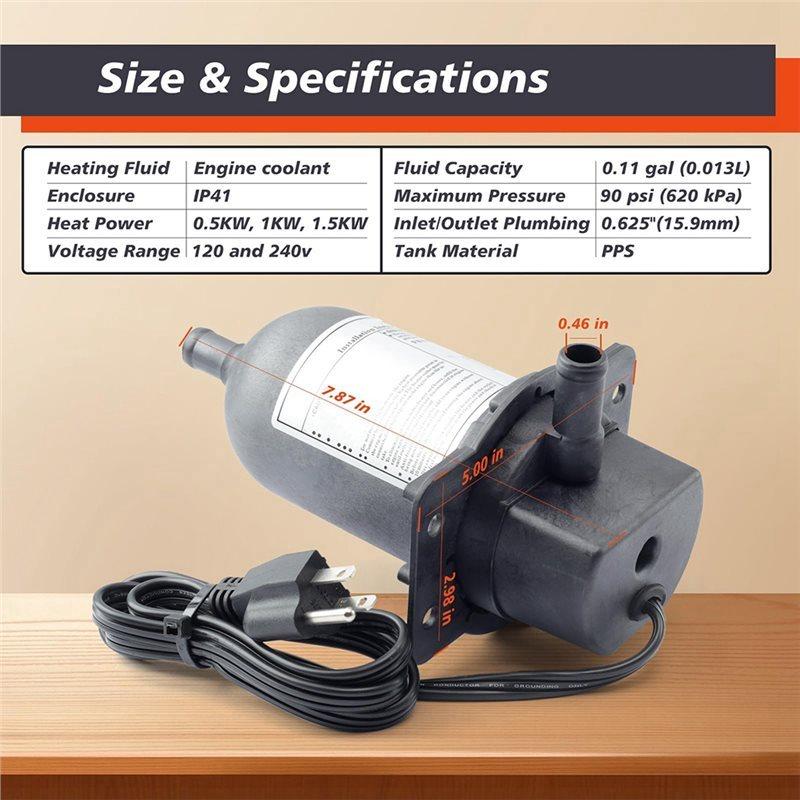 TPS151GT10-000 TPS151GT8-000 120V 1500W Engine Block Heater W/Plug For Generator Tractor Truck Boat Coolant Preheater