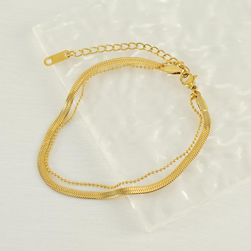 Новый простой браслет на лодыжку из змеиной кости, двухслойный, из титановой стали, женский, универсальный, из 18-каратного золота, из нержавеющей стали, украшение для ног