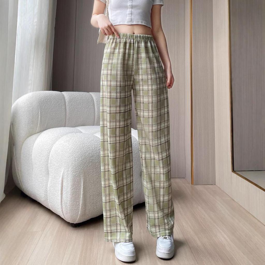 Plaid High-Waist Wide Leg Pants - Lightweight, Versatile, Plus Size, Women's Slimming Loose Fit, Spring/Summer Style.