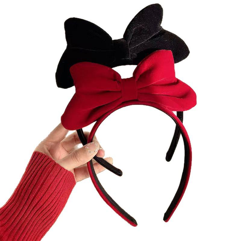 2025 Красная бархатная повязка на голову с бантом для женщин и детей - Аксессуар для волос на Новый год и Рождество