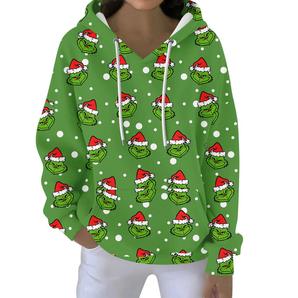 Christmas Hoodies For Women Funny Cute Printed Holiday Sweatshirt Winter Oversized Pullover Tops