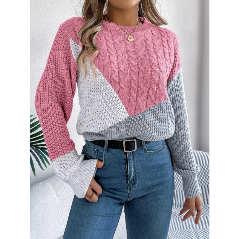 Autumn and Winter Women's Casual Flat Knit Crash Twist Knit Long Sleeve Pullover Sweater