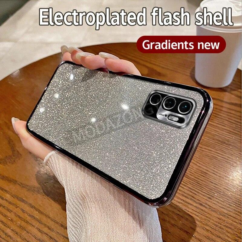 Для Redmi Note 10 5G чехол с гальваническим покрытием, мягкий блестящий чехол из ТПУ для сотового телефона Redmi Note10 5G, чехол для телефона для девочек и женщин