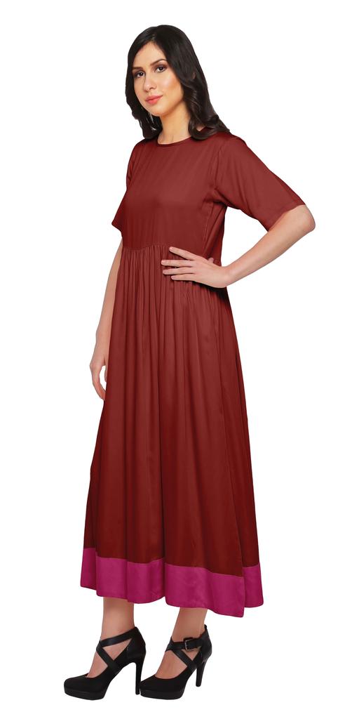 Moomaya Solid Casual Cotton Dress For Women A-Line Long Maxi Kurti Women