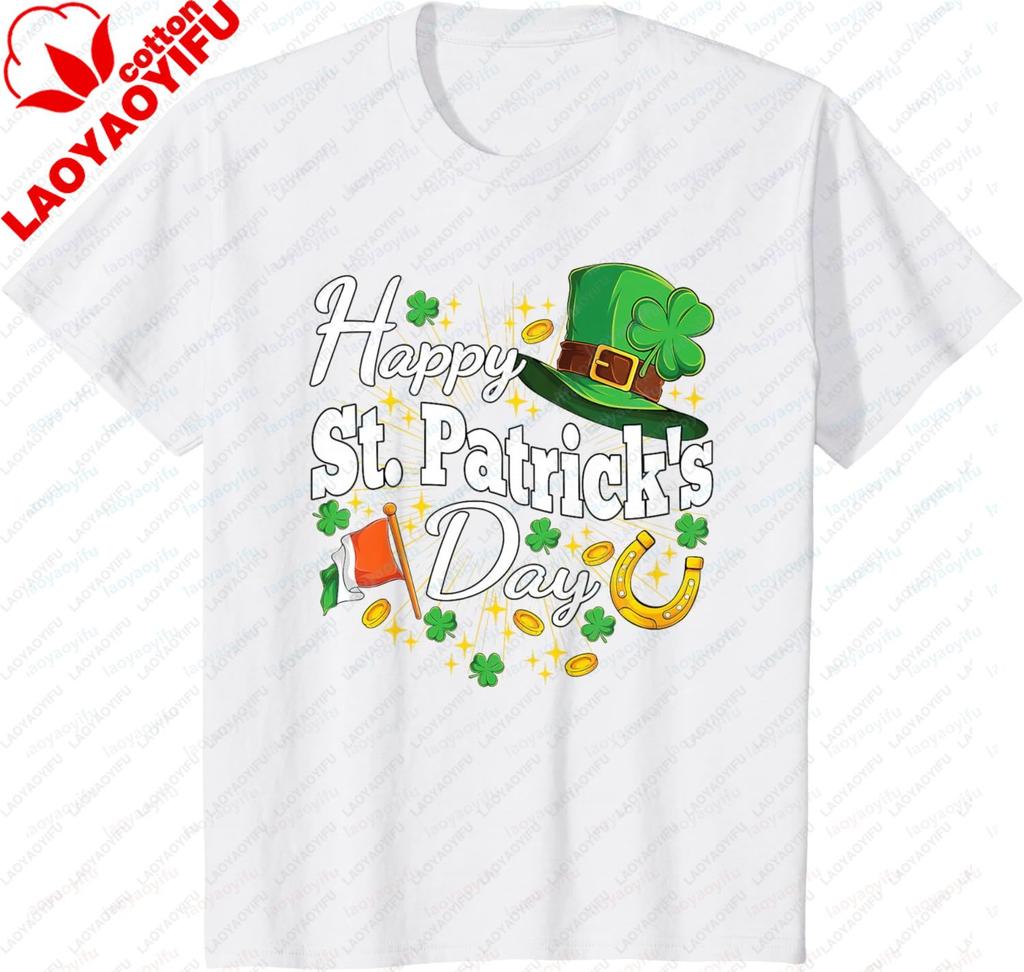 Happy St Patricks Day Shamrock Graphic Tee Breathable Cotton Short Sleeve Unisex TShirt for St Patricks Day
