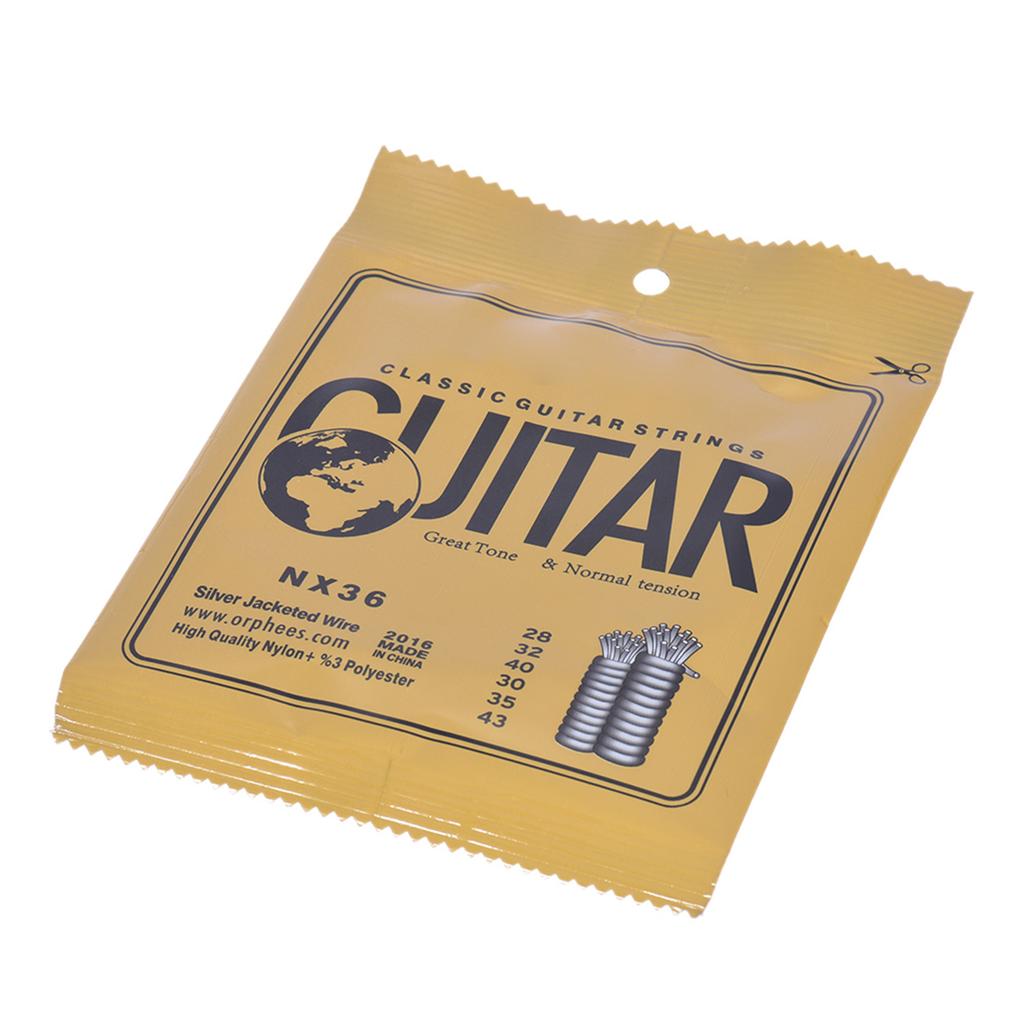 Orphee NX36 нейлоновые струны для классической гитары 6 шт. полный комплект замена (.028 .043) Провод с нейлоновой сердцевиной и серебряным покрытием Обычный