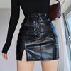Slit Black Skirts for Women Spring Autumn Sexy Crocodile Pattern High Waist Hip Leather Skirts Fashion Hotties Clothing