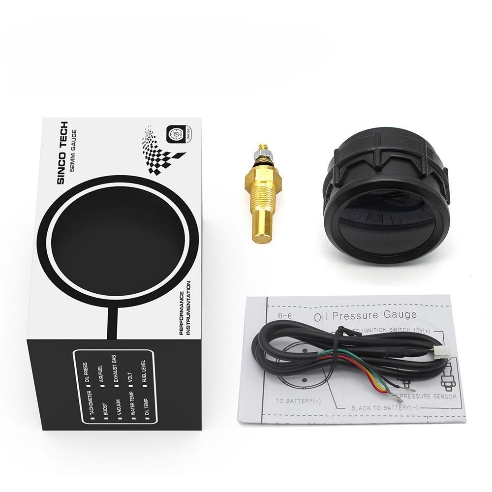 Digital Gauge, 52mm: RPM, Boost Pressure, Coolant Temperature, Oil Temperature, Oil Pressure, Air-Fuel Ratio, Voltage, 12V