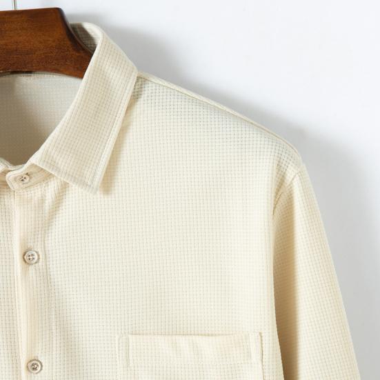 Мужской костюм-двойка, повседневная рубашка с длинным рукавом с вафельным узором, брюки на шнурке, весенне-осенний наряд для офиса