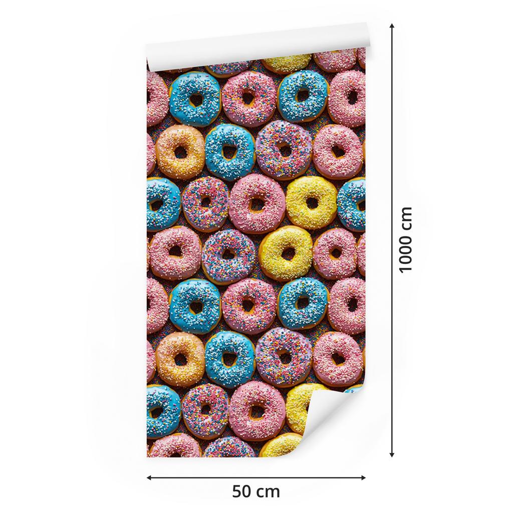 Colorful Donuts Wallpaper Red and Turquoise for Living Room and Bedroom 50x1000