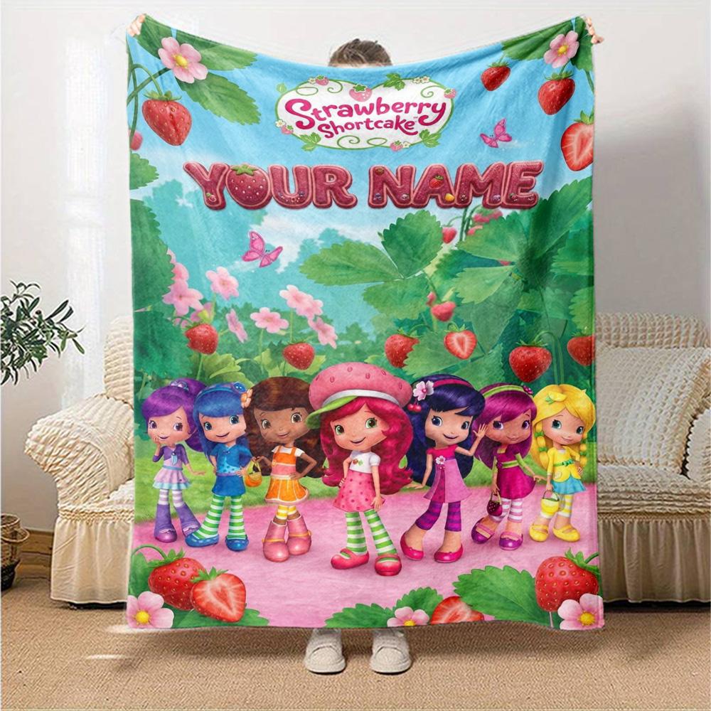 Name Custom Strawberry short cake Print Flannel Blanket High Quality Warm Comfortable Cover for All Seasons Perfect for Gifts Home Decor
