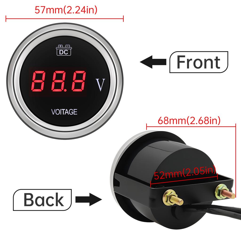 52mm Digital Voltmeter LCD Display Volt Meter for Car Truck Auto Engine Voltmeter Gauge 12V/24V