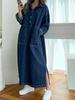 Korean Loose Drawstring Denim Dress Women Chic Split Women's Dresses Elegant Blue Pocket Dresses Korea