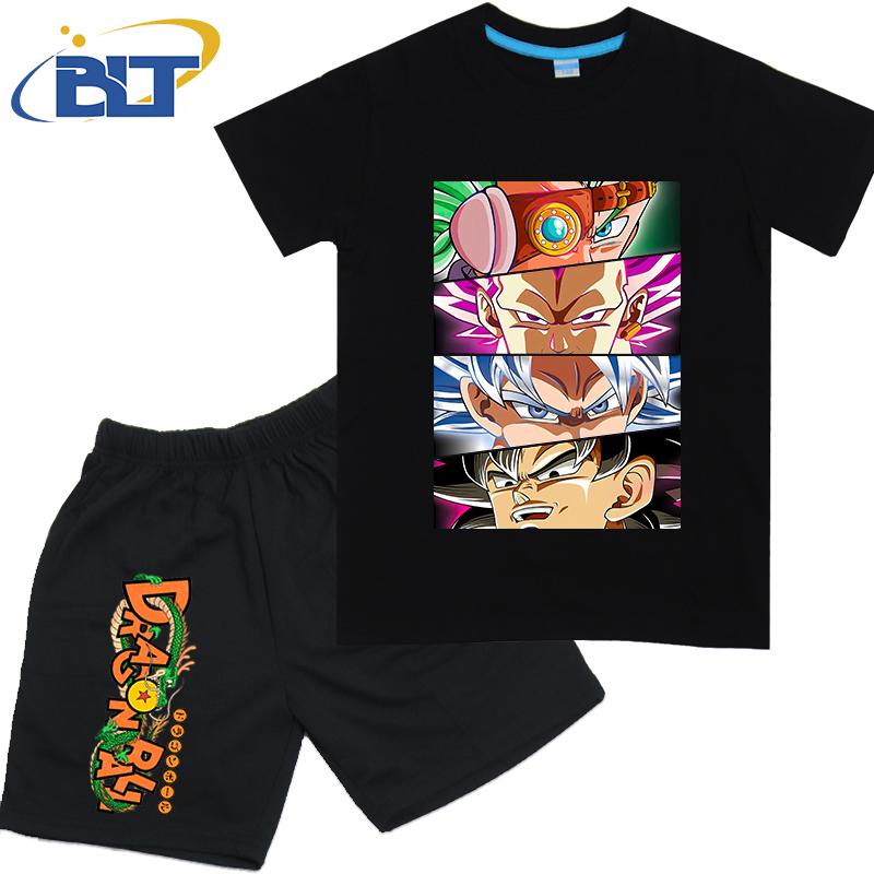 Dragon Ball Son Goku Anime T-shirt Set Kids Polyester Short Sleeve Shorts 2-piece Set Boys Girls Cartoon Clothing