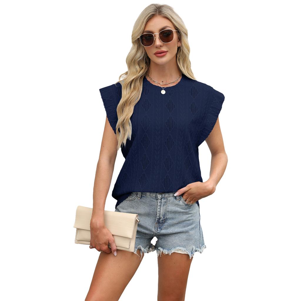 Summer Short Sleeve O Neck Solid Color Breathable Casual Women Pullover T Shirt Blouse Top