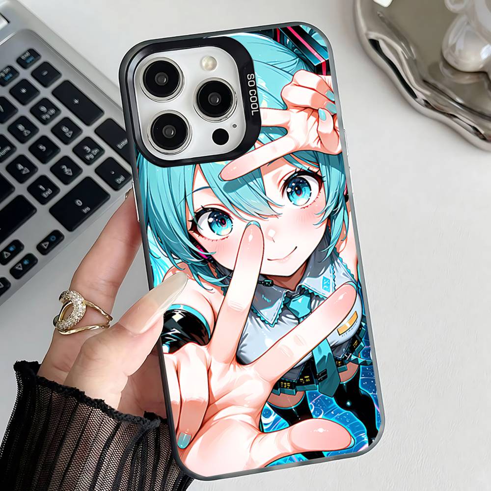 Аниме M-MIKU Чехол для телефона для iPhone 17,16,15,14,13,12,11,Pro,Max,Plus,E,Air,Mini Противоударный Черный Бампер