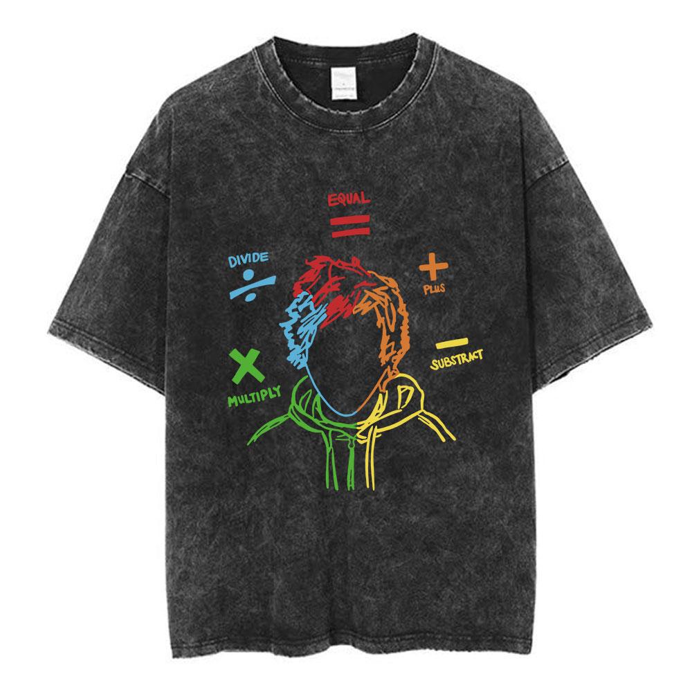 Ed Sheeran Mathematics Tour Concert Vintage Washed T shirts Men Women Fashion Harajuku T-shirts 100% Cotton Casual Loose T-shirt