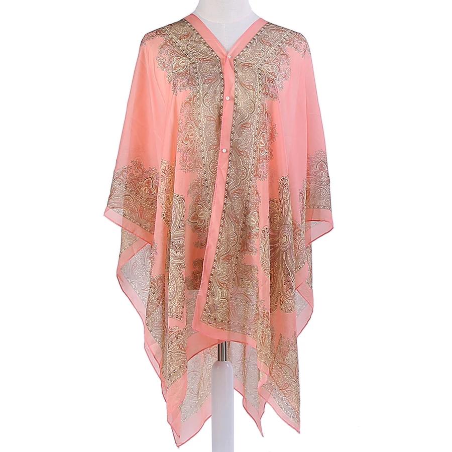 Sun Protection Shawl for Women, Cashew Flower Chiffon Silk Scarf, Versatile Slit Beach Towel, Pearl Scarf